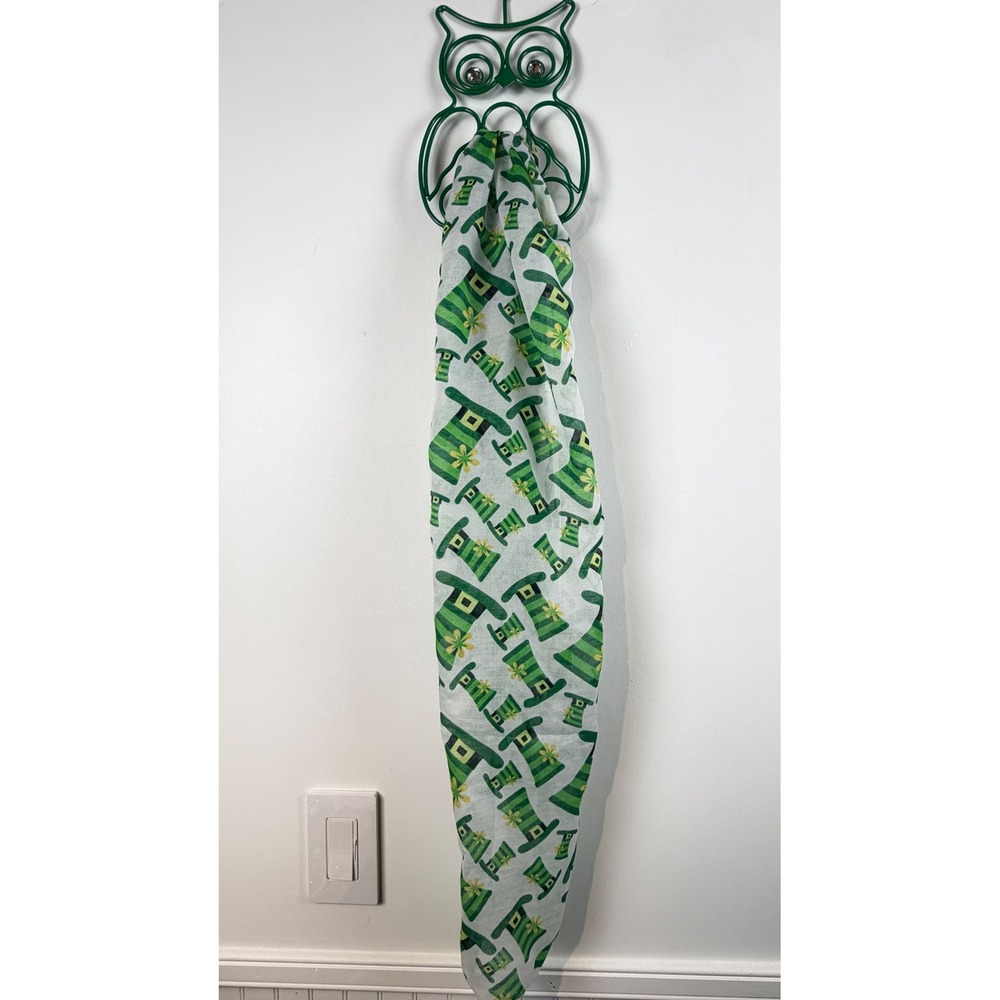 St Patricks Day Leprechaun Hat Scarf Green White Shamrock Holiday Accessory